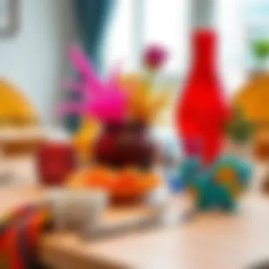Vibrant Table Setting with Unique Accessories Colorful table setting featuring unique accessories